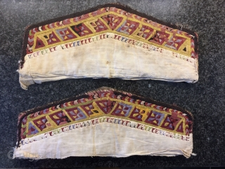 A very rare example of a pair of antique Turkoman / Turkmen Diziyks (Camel Knee covers), made by the Ersari tribe during the  19th century. Camel Knee covers pairs are rare  ...
