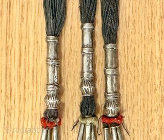 A very Rare antique Central Asian Silver Satchkhalta / bridal hair dorsal (worn over braided pigtail ). It dates between the 19th Century. While many later examples pop up in the ...