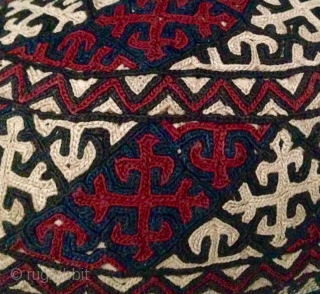 An exceptional and rare antique silk embroidered Yomud / Yomut tribe Turkoman / Turkmen hat.  There is a distinctive beauty to a good Turkoman embroidery that is unlike that of their  ...