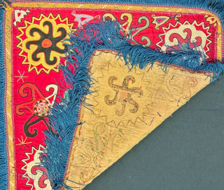 a striking antique Uzbek Lakai tribe silk embroidered talismanic ilgich hanging dating to the late 19th century. These bridal embroideries were made as dowry offerings and hung on yurts / tents as  ...