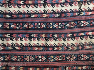 An exceptional Antique Caucasian flat weave bag dating to the 19th century. It is a very unusual to see flatweave from the Caucasus in this design format. The colours are magnificent....just mind  ...