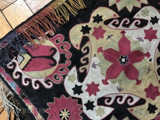 An exceptional and top tier example of an antique Uzbek Lakai Tribe silk embroidered Ilgich / Ayna Khalta hanging dating to the third quarter of 19th century. This is one of the  ...