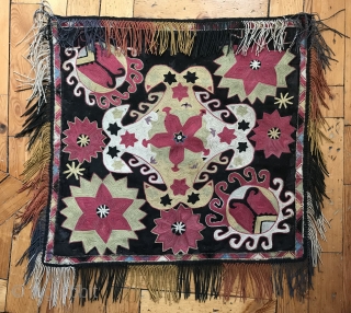 An exceptional and top tier example of an antique Uzbek Lakai Tribe silk embroidered Ilgich / Ayna Khalta hanging dating to the third quarter of 19th century. This is one of the  ...