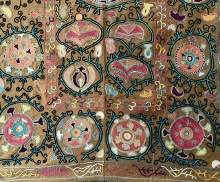 An lovely Antique Uzbek silk suzani dating to early 1900’s. Though such types are often generically called lakai, It is likely made in rural areas around the city of Shahrisabz or Karshi  ...