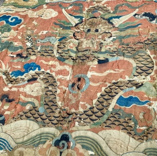 A museum grade and very rare Antique imperial early 17th century Chinese Ming dynasty dragon gold and silk k'o-ssu / Kesi weaving.. This is one of the rarest type of textile that  ...