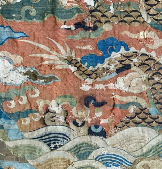 A museum grade and very rare Antique imperial early 17th century Chinese Ming dynasty dragon gold and silk k'o-ssu / Kesi weaving.. This is one of the rarest type of textile that  ...