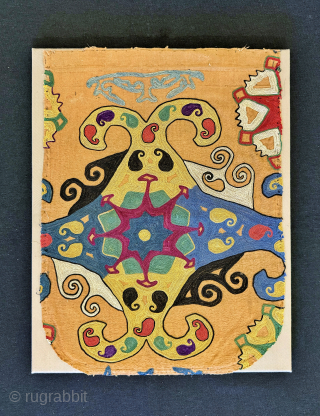 A fantastic antique Uzbek Lakai tribe silk embroidered talismanic ilgich hanging fragment dating to the 19th century. These bridal embroideries were made as dowry offerings and hung on yurts / tents as  ...