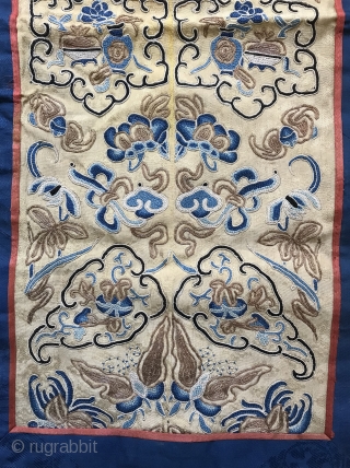 An exceptional antique Imperial Chinese silk embroidery from Qing / Ching / Tsing dynasty dating to the 19th century. This magnificent hanging is made of a combination of metal and silk embroidery  ...