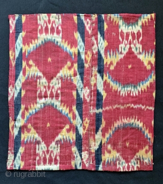 An exceptional Antique early to mid 19th century Uzbek Adras Ikat quilted hanging from Bokhara / Bukhara region. It is a haft rang / seven colour Ikat which is considered the highest  ...