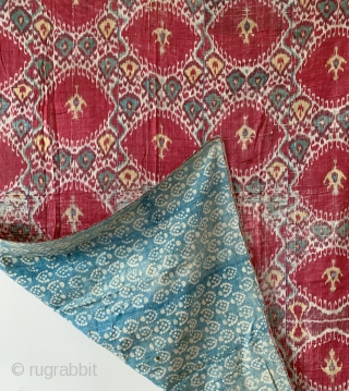 An exceptional antique Uzbek silk adras Ikat hanging from Bukhara / Bokhara. Dating between mid to third quarter of the 19th century, this is a silk warp and cotton weft Ikat (a  ...