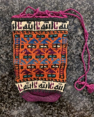 A beautiful and rare antique silk woven Persian or Kurd bag / pouch, dating to late 19th century / early 1900. Such little bags were very likely dowry offerings and tribal. This  ...