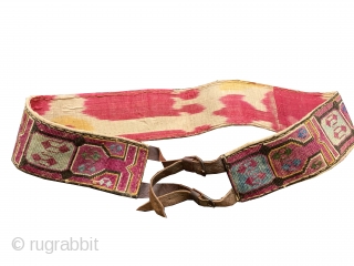 A beautiful antique silk cross-stitched belt made by the Uzbek Lakai tribe of Central Asia. This fine and functional belt, dates around early 1900's and was worn likely by a man over  ...