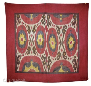 A Brilliant Antique Uzbek Adras Ikat Wall Hanging from Bokhara / Bukhara region. It is a 19th Cent. silk warp/cotton weft panel. a rich design with lovely central oval motifs interspersed with  ...