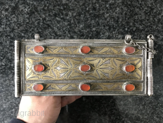 An Outstanding Turkoman / Turkmen Silver and gold Necklace and carnelian inset, dating to the 19th Cent. This particular example was made by the Tekke tribe and were called "Bukov". This particular ...