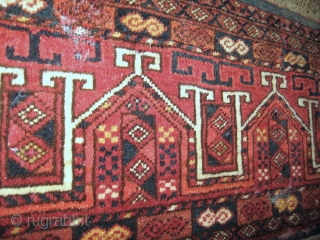 A beautiful Antique Turkoman / Turkmen Ersari tribe Torba . The multi-niche field design has lovely intricate detail. The repeating compartmentalized S motif inner borders bring out the design. The unusually long  ...
