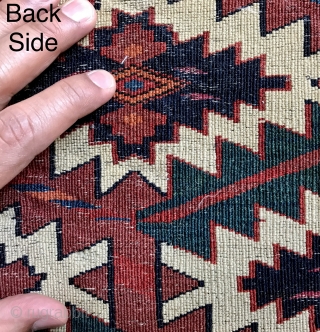 An antique fragment of an excellent Turkoman / Turkmen Yomud / Yomut Asmalyk. It has a very tight weave. Exceptional natural colours. I love the petrol. Lovely drawing. Condition is a secured  ...