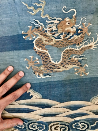 A museum grade antique Imperial Chinese deagon silk woven textile from early Qing / Ching / Tsing Dynasty, likely dating to early 18th century. It is a fantastic piece of textile art,  ...