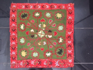 An excellent antique Uzbek kungrat tribe silk embroidered ilgitch (oyna khalta) hanging. It dates to late 19th century and is a very nice archaic piece. The embroidery is very fine silks on  ...