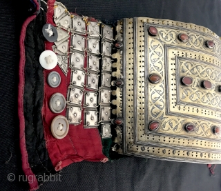 A museum grade silver gold and carnelian Tekke Turkoman / Turkmen Egme / Egma crown attached to tall bridal hats, dating to mid 19th century. This very rare mammoth ethnographic jewellery with  ...