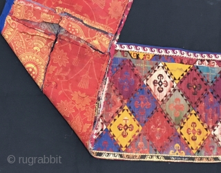 A very interesting example of Antique Uzbek Lakai Silk embroidered Napramach or mafrash panel dating to the 19th Cent. It is the front panel of rectangular shaped bags which would have had  ...