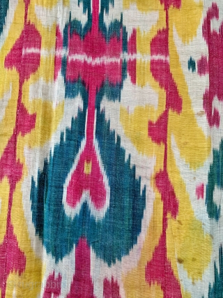 A fantastic and rare antique Uzbek silk adras Ikat hanging from Bukhara / Bokhara, dating between mid and early 3rd quarter of the 19th century. This very early example is a silk  ...