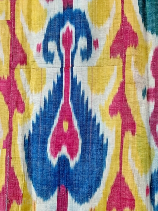 A fantastic and rare antique Uzbek silk adras Ikat hanging from Bukhara / Bokhara, dating between mid and early 3rd quarter of the 19th century. This very early example is a silk  ...