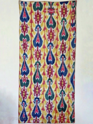 A fantastic and rare antique Uzbek silk adras Ikat hanging from Bukhara / Bokhara, dating between mid and early 3rd quarter of the 19th century. This very early example is a silk  ...