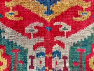 An exceptional museum grade antique Uzbek silk velvet / Bakhmal Ikat fragment dating to the mid 19th century Bukhara. Silk velvet Ikats are some of the most coveted of all Central Asian  ...