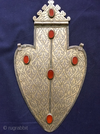 A majestic large Antique Turkoman / Turkmen gilded silver Asyk pendant and carnelian inset. This museum grade example was made by the Tekke / Teke tribe and dates mid to third quarter  ...