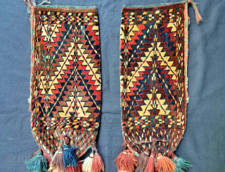 A fine pair of antique Turkoman / Turkmen Ok-bash (Covers for tent pole ends during migration), made by the Yomud tribe during the 19th century. Nice examples of Ok bash is rare  ...