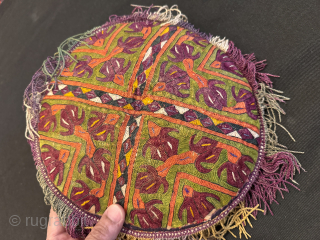 A rare and visually dazzling Antique Turkoman / Turkmen Ersari tribe silk embroidered pillow dating to late 19th century. It is a fully silk embroidered, very likely a dowry piece. The design ...