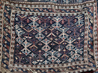 A lovely antique Luri Bakhtiari (?) Khorjin / Saddle bag. Probably dates to late 19th century / early 1900’s. Very nice weaving with soumac flat weave face, pile on the ends and  ...