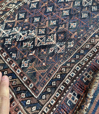 A lovely antique Luri Bakhtiari (?) Khorjin / Saddle bag. Probably dates to late 19th century / early 1900’s. Very nice weaving with soumac flat weave face, pile on the ends and  ...