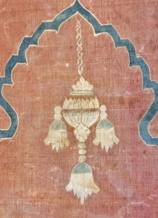 A very rare example of an Antique Indian Jainamaz Dhurry / Dhurrie Rug dating to 1910. This particular example was made in Deccan and i have seen only four or five examples  ...