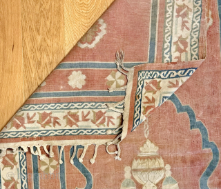 A very rare example of an Antique Indian Jainamaz Dhurry / Dhurrie Rug dating to 1910. This particular example was made in Deccan and i have seen only four or five examples  ...