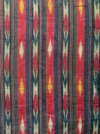 An exceptional antique early to mid 19th century Uzbek silk warp / cotton weft Adras Ikat, likely from Samarkand area. This is one of those rare early Ikats that really needs to  ...