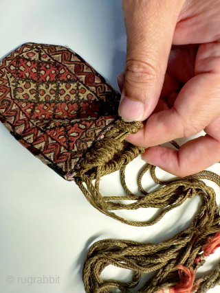 A very fine antique silk embroidered Turkoman Turkmen bag attribute to Yomud / Yomut tribes. Dating to the 19th century, this excellent Central Asian embroidery has wonderful workmanship with an archaic design  ...