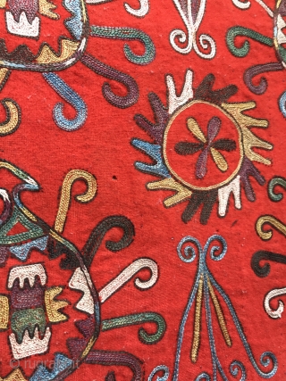 A rare antique Uzbek Lakai Tribe silk embroidered Ilgich / Ayna Khalta hanging dating to the last quarter of 19th century. This beautiful example has a very unique design with four motifs  ...