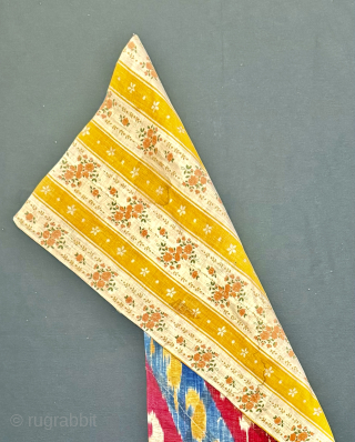A magnificent antique silk warp / cotton weft Adras early Ikat fragment hanging from Bukhara. While it looks like a piece of modern art, it actually dates around mid 19th century. A  ...