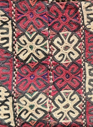 a very fine antique silk embroidered Turkoman Turkmen bag attribute to Yomud / Yomut tribes. Dating to the 19th century, this excellent Central Asian embroidery has wonderful workmanship with an archaic design ...