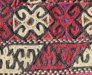 a very fine antique silk embroidered Turkoman Turkmen bag attribute to Yomud / Yomut tribes. Dating to the 19th century, this excellent Central Asian embroidery has wonderful workmanship with an archaic design ...