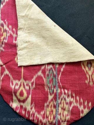 An excellent Antique 19th century Uzbek Adras quilted Ikat shield shaped hanging from Bokhara / Bukhara region. It is an early Ikat woven with silk warp and cotton weft adras. The gorgeous  ...