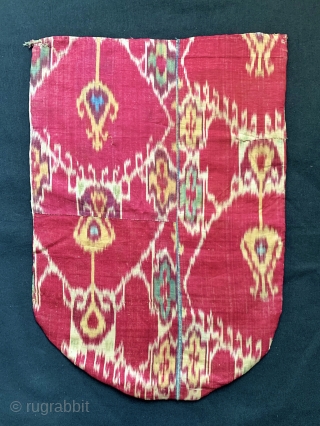 An excellent Antique 19th century Uzbek Adras quilted Ikat shield shaped hanging from Bokhara / Bukhara region. It is an early Ikat woven with silk warp and cotton weft adras. The gorgeous  ...