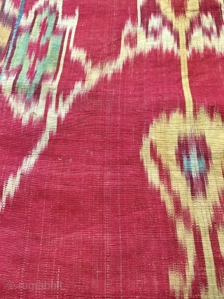 An excellent Antique 19th century Uzbek Adras quilted Ikat shield shaped hanging from Bokhara / Bukhara region. It is an early Ikat woven with silk warp and cotton weft adras. The gorgeous  ...