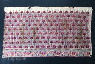 An exceptionally fine Antique Indian silk on silk embroidery dating to the 19th century. It is possibly from Rajasthan and likely a dowry piece. The chain stitched silk embroidery is extremely fine  ...