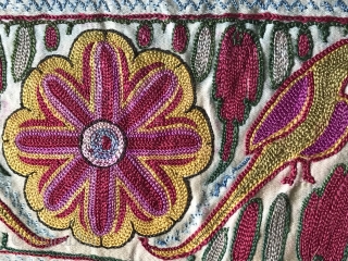 An exceptionally fine Antique Indian silk on silk embroidery dating to the 19th century. It is possibly from Rajasthan and likely a dowry piece. The chain stitched silk embroidery is extremely fine  ...