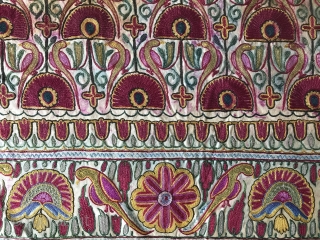 An exceptionally fine Antique Indian silk on silk embroidery dating to the 19th century. It is possibly from Rajasthan and likely a dowry piece. The chain stitched silk embroidery is extremely fine  ...