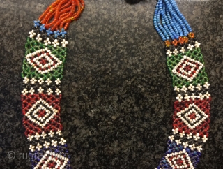 a fine antique glass bead woven Central Asian necklace from Nuristan region of Afghanistan. Ethnographic arts of Nuristan (be it textiles, jewellery or wood artefacts) are very distinct in comparison to other  ...