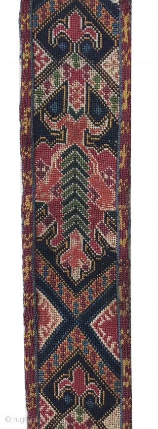 An exceptional antique Uzbek shahrisabz silk cross-stitched belt. It dates to the 3rd quarter of the 19th century and it is an extraordinary piece. Many often mistakenly and generically call these Lakai  ...