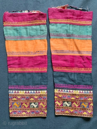 A fine pair of antique silk embroidered Uzbek sleeves from Afghanistan side of the border, dating to circa late 19th century /  early 1900’s. The edge of the sleeves are finished  ...